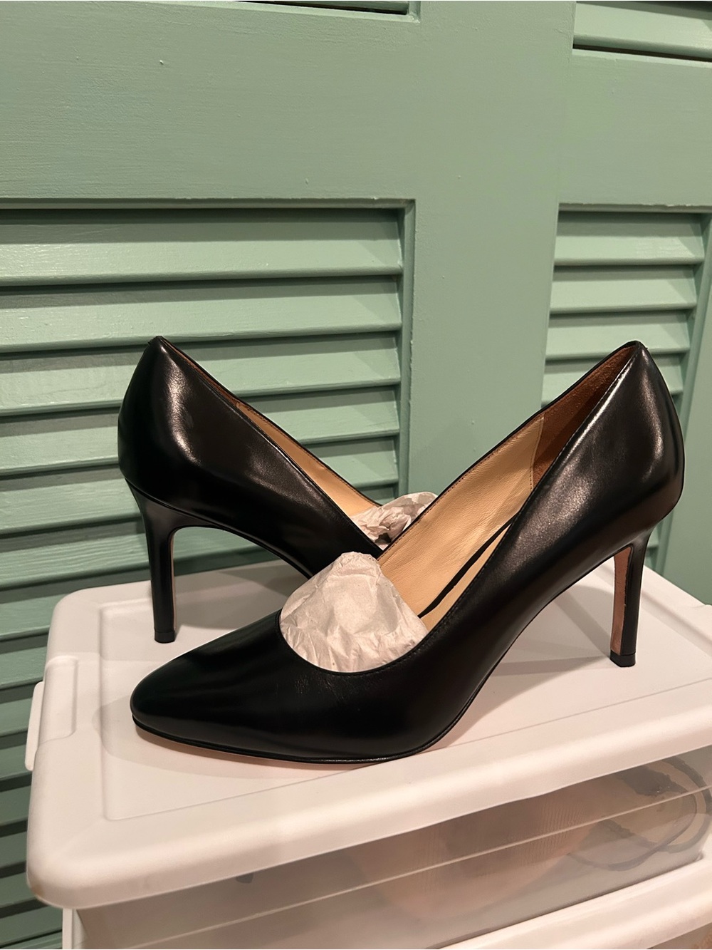 Cole Haan Black Leather Pointed-Toe Stiletto Pumps - Picture 1 of 5